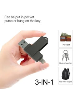 Generic 2TB USB Metal Flash Drive 3.0 for Iphone with Keychain 3 in 1 Flash Drive OTG Type A USB + Lightning + Micro USB for Android Devices, PC's, Computers, Cars, Laptops (Black)  - Image 2