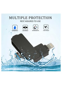 Generic 2TB USB Metal Flash Drive 3.0 for Iphone with Keychain 3 in 1 Flash Drive OTG Type A USB + Lightning + Micro USB for Android Devices, PC's, Computers, Cars, Laptops (Black)  - Image 3