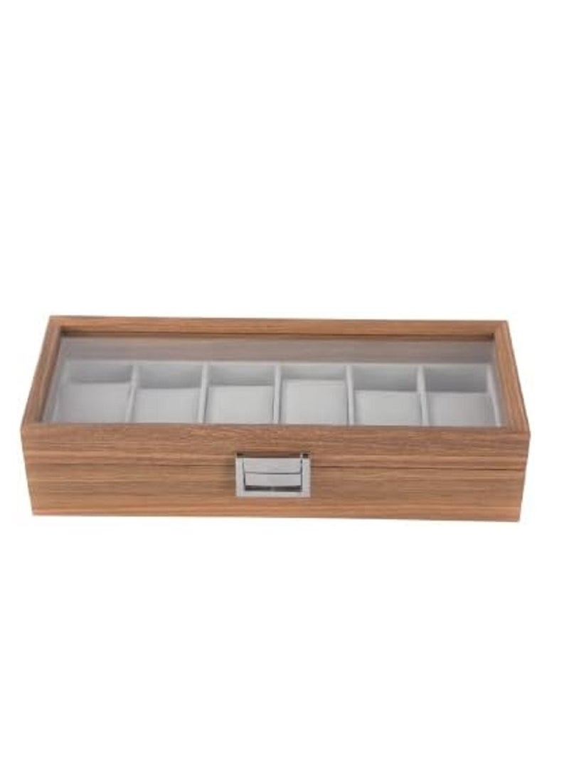 صندوق منظم ساعات مستطيل الشكل بستة فتحات مع غطاء زجاجي - Image 1