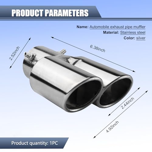 Hugwits Car Exhaust Tips Stainless Steel Dual Outlet Straight Style Muffler Exhaust 25 Dual Tail Pipe Muffler Tip Universal for Most Cars Silver - Image 3