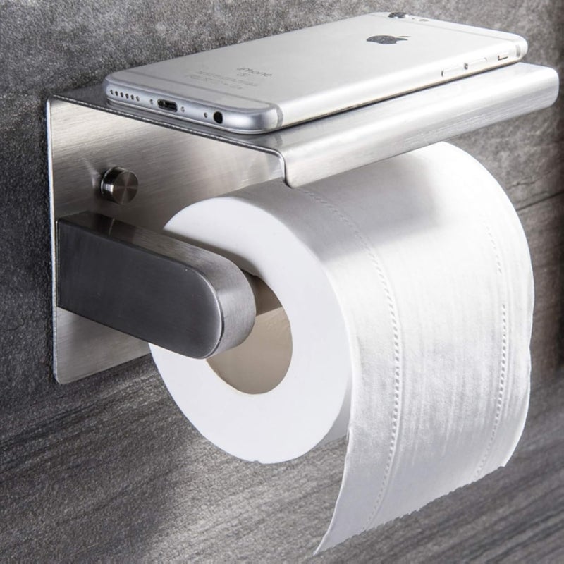YIGII Toilet Paper Holder - Stainless Steel Toilet Paper Roll Holder with Shelf Wall Mounted for Bathroom Brushed