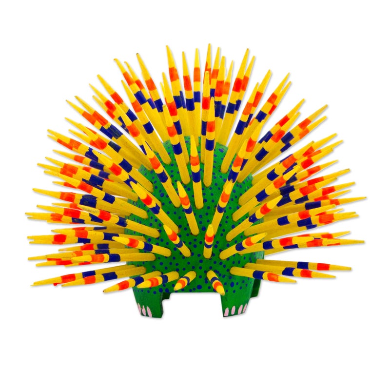 NOVICA Artisan Handmade Copal Wood Alebrije Yellow Green Porcupine Sculpture Mexico Painted Cultural Folk Art [3.1in H x 3.7in W x 3.7in D] ' Cute Porcupine' - Image 4