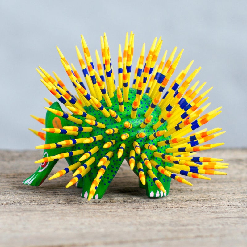 NOVICA Artisan Handmade Copal Wood Alebrije Yellow Green Porcupine Sculpture Mexico Painted Cultural Folk Art [3.1in H x 3.7in W x 3.7in D] ' Cute Porcupine' - Image 3