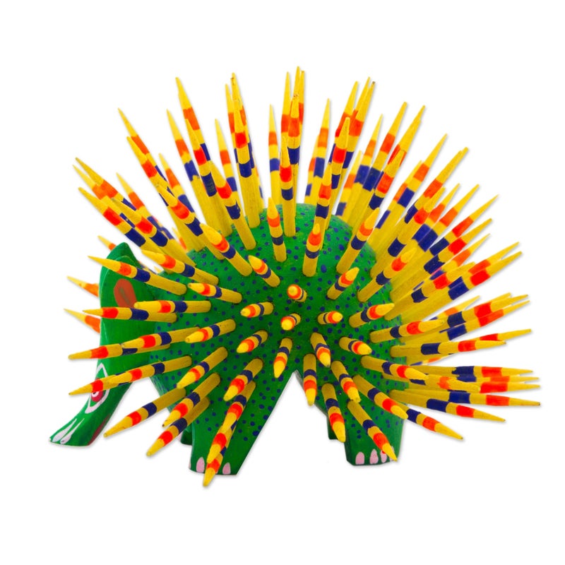NOVICA Artisan Handmade Copal Wood Alebrije Yellow Green Porcupine Sculpture Mexico Painted Cultural Folk Art [3.1in H x 3.7in W x 3.7in D] ' Cute Porcupine' - Image 5