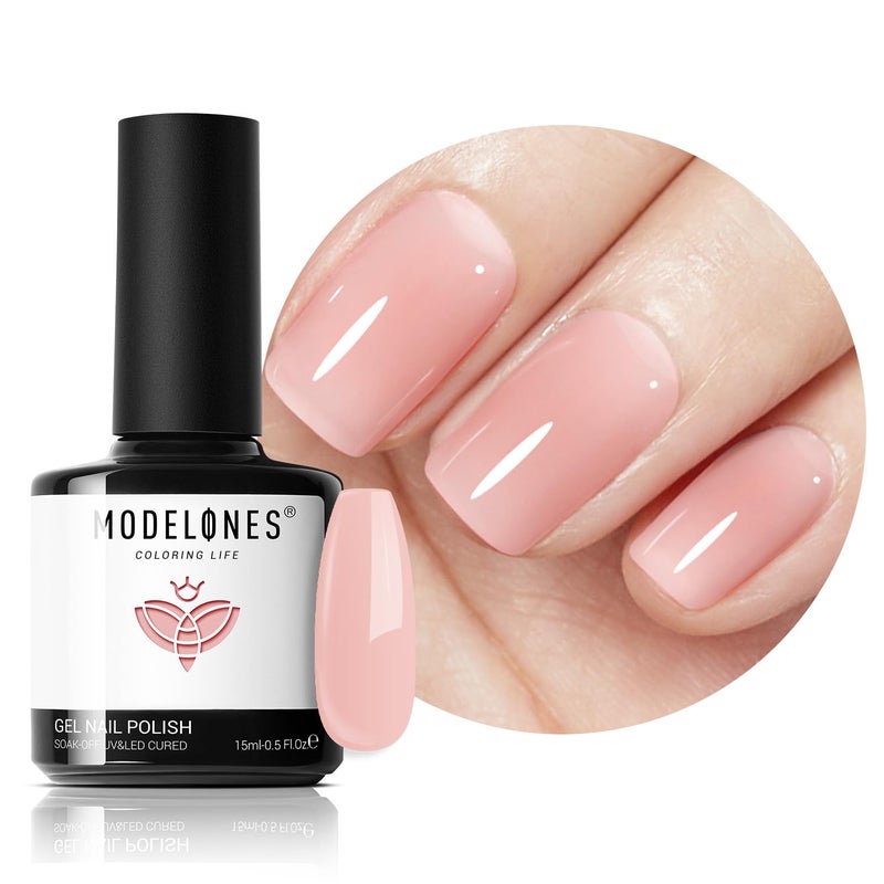 modelones طلاء أظافر جل ميلكي بينك من موديلونز، 15 مل، درجات وردية نود، طلاء أظافر بلون وردي فاتح يشبه حمام الفقاعات، تصميم جل شفاف للفتيات ومحبي الأظافر، هدية لصالونات التجميل، مانكير جل صيفي - Image 1
