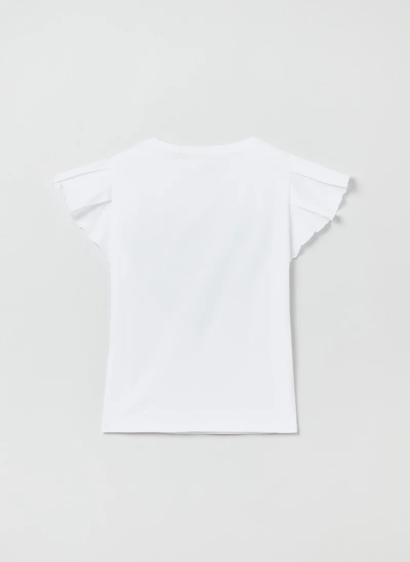 او في اس Ovs Cotton T-Shirt With Printed Lettering