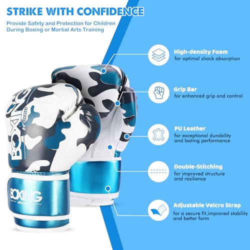 KUYOU Kids Boxing Gloves, Boxing Gloves for Children 3-9 Youth Boys Girls Toddler PU Cartoon Sparring Training Boxing Gloves for Punching Bag, Kickboxing, Muay Thai, MMA (Pearl Blue) - Image 2