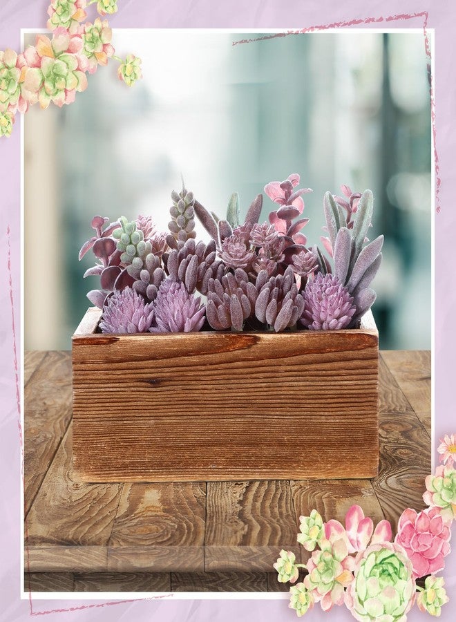 Solsew Assorted Artificial Succulent Arrangement Plants in Rustic Burnt Wood Rectangular Planter Box Faux Succulent Centerpiece for Table Home Garden Windowsill Greenery Decor(Purple,Dream Style) - Image 3