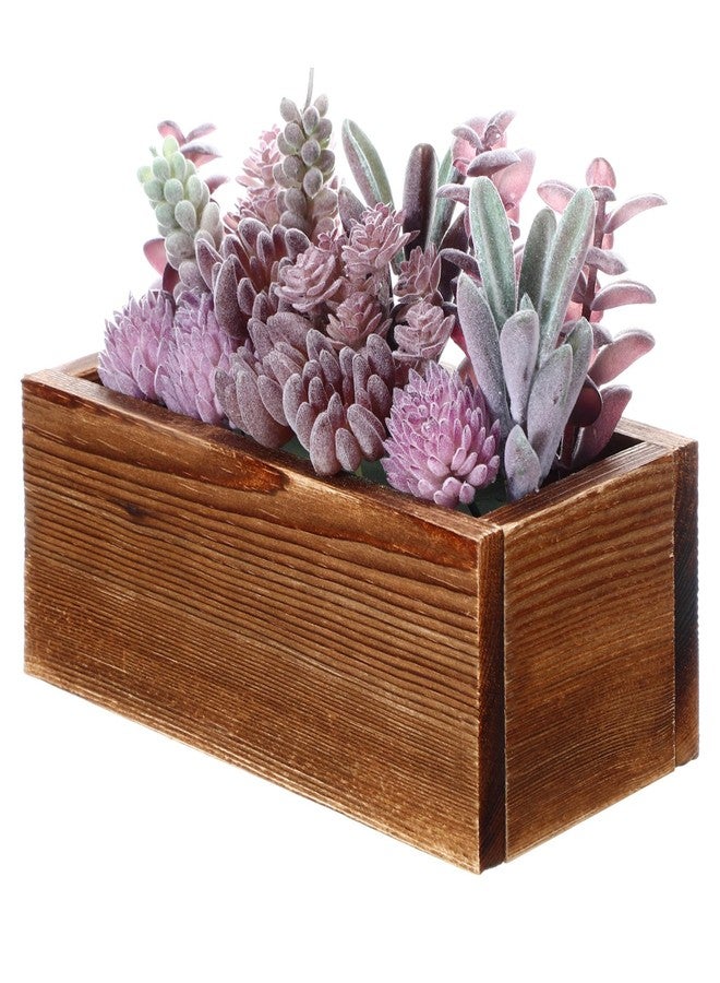 Solsew Assorted Artificial Succulent Arrangement Plants in Rustic Burnt Wood Rectangular Planter Box Faux Succulent Centerpiece for Table Home Garden Windowsill Greenery Decor(Purple,Dream Style) - Image 1