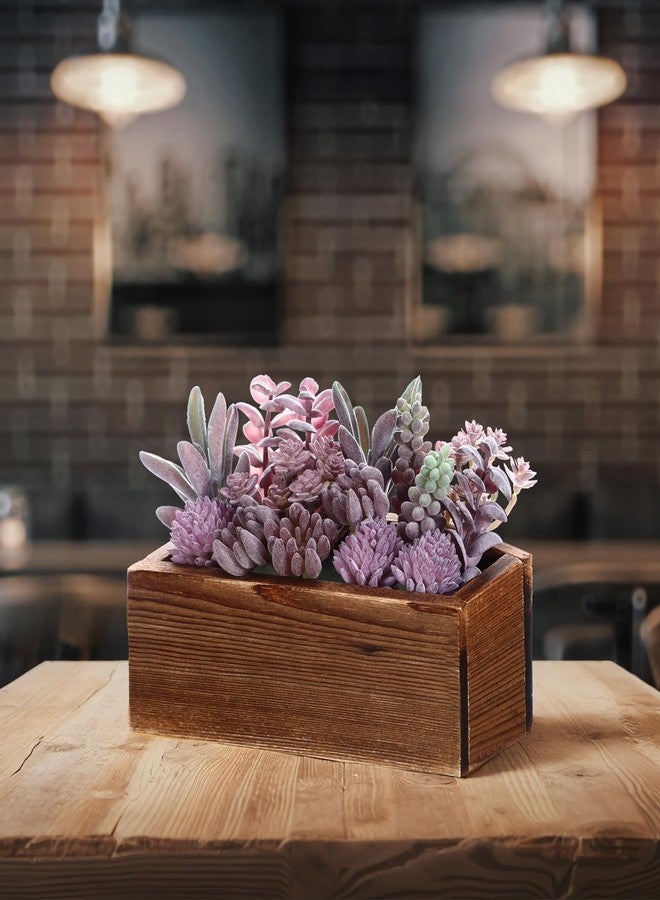Solsew Assorted Artificial Succulent Arrangement Plants in Rustic Burnt Wood Rectangular Planter Box Faux Succulent Centerpiece for Table Home Garden Windowsill Greenery Decor(Purple,Dream Style) - Image 4