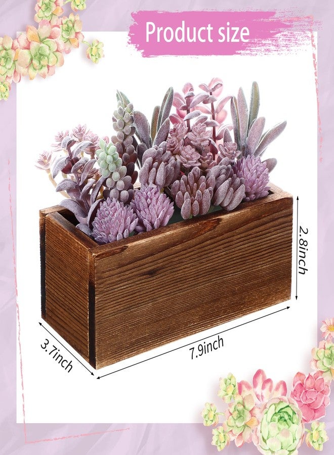 Solsew Assorted Artificial Succulent Arrangement Plants in Rustic Burnt Wood Rectangular Planter Box Faux Succulent Centerpiece for Table Home Garden Windowsill Greenery Decor(Purple,Dream Style) - Image 2