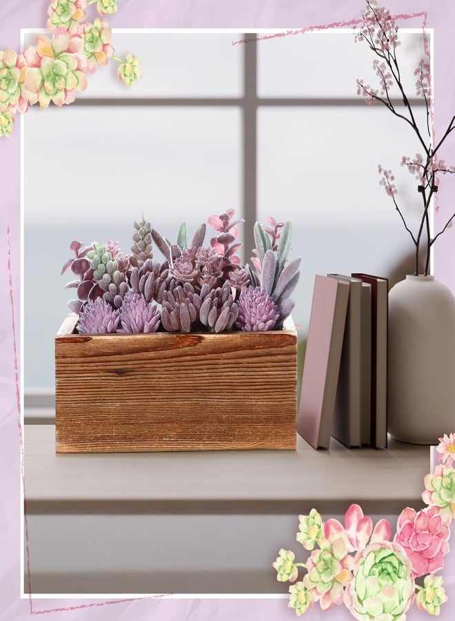 Solsew Assorted Artificial Succulent Arrangement Plants in Rustic Burnt Wood Rectangular Planter Box Faux Succulent Centerpiece for Table Home Garden Windowsill Greenery Decor(Purple,Dream Style) - Image 5