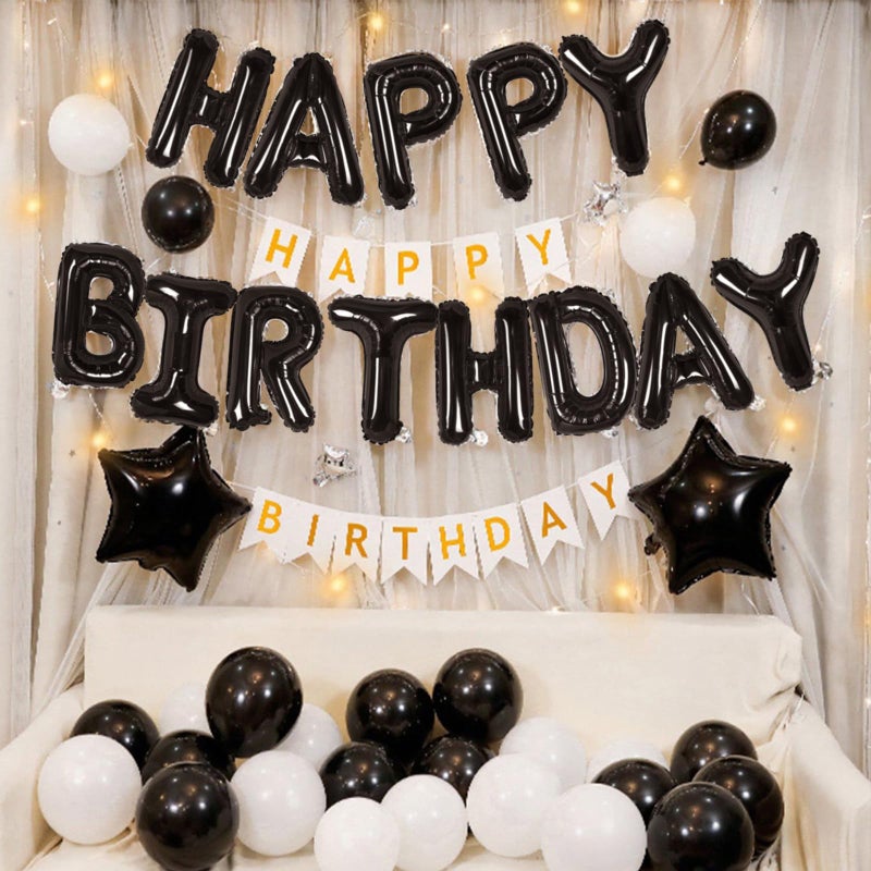 CANREVEL Happy Birthday Banner 13pcs 16 Inch Mylar Foil Letters Sign with 8pcs Star Balloons & LED Lights Birthday Party Decorations for Kids and Adults - 3D Black - Image 4