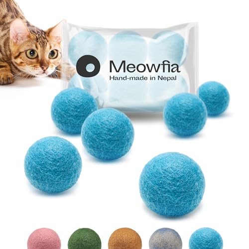 MEOWFIA كرات وول بال من ميوفيا 6 قطع آمنة للقطط والكلاب الصغيرة 15 بوصة لعبة قطنية مثالية مع كهوف القطط كرات تنس صغيرة صامتة 2 بوصة في أكوامارين - Image 1