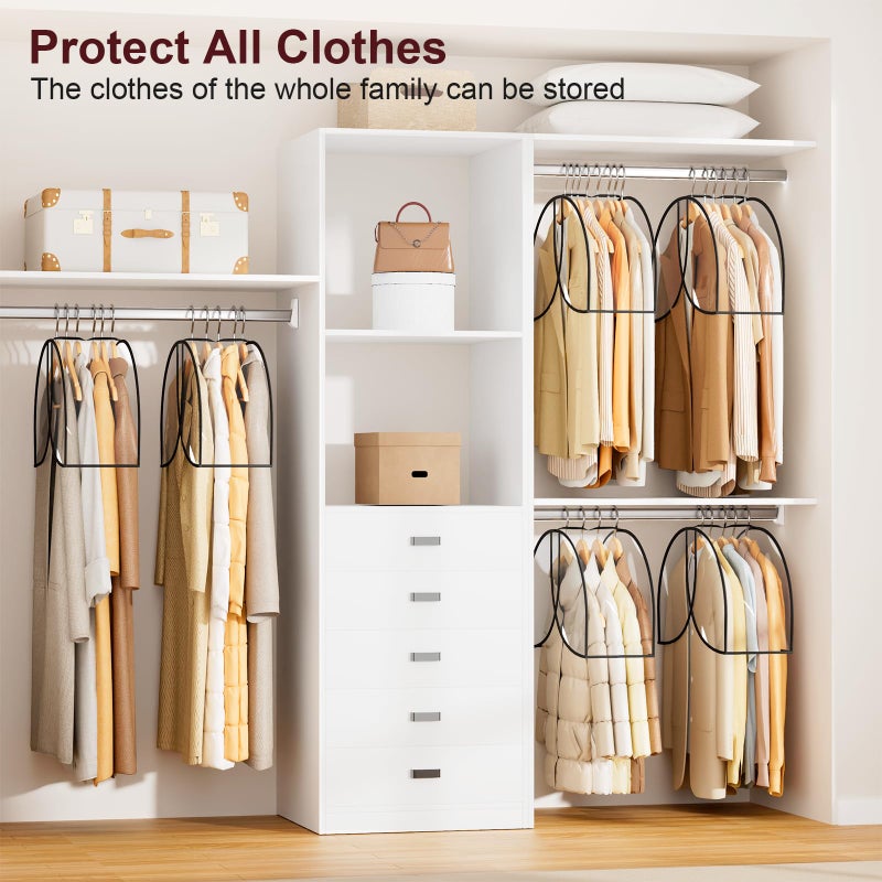 MISSLO 8" Gusseted Shoulder Cover 6-Pack Wide Garment Covers for Clothes Storage Clear Plastic Clothes Cover for Hanging Dustproof Clothes Protectors for Hanging Clothes for Suits, Shirts, Coats - Image 5