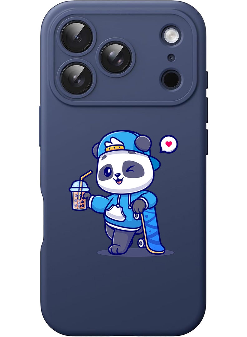 Theodor Protective Slim Fit Case Liquid Silicone Cover with Full Body Protection Anti-Scratch Shockproof Case For Apple iPhone 17 Pro Max (Blue) Panda having Drink - Image 1