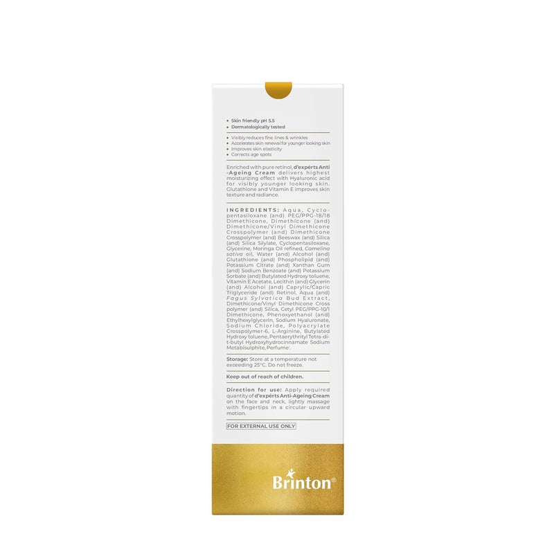 Brinton Brinton dexperts AntiAging Cream with Retinol Hyaluronic Acid Moringa  Reduce Wrinkles Fine Lines  Age Spots  Skin Lifting  For All Skin Types 30gm x Pack of 3 - Image 3