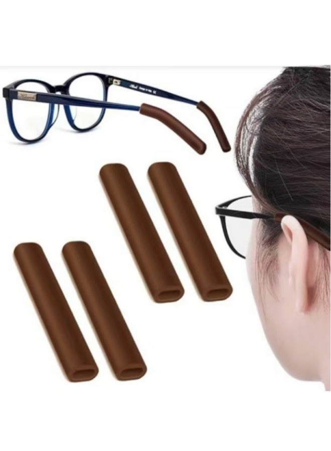 4Pcs Glasses Ear Cushions Brown, Anti-Slip Elastic Comfort Glasses Accessories - Image 1