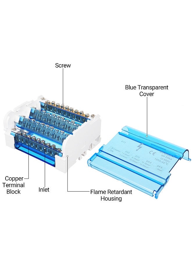 Terminal Block Junction Box 4-Level Single Phase Junction Case 411 Terminal Distribution Box Din Rail Terminal Case with Transparent Cover Distribution Protection Box