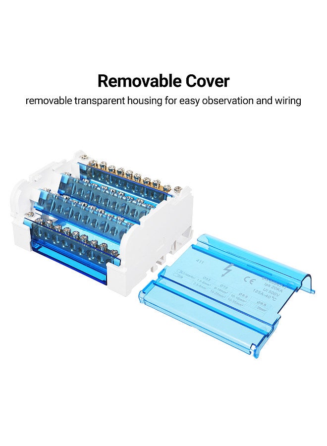 Terminal Block Junction Box 4-Level Single Phase Junction Case 411 Terminal Distribution Box Din Rail Terminal Case with Transparent Cover Distribution Protection Box