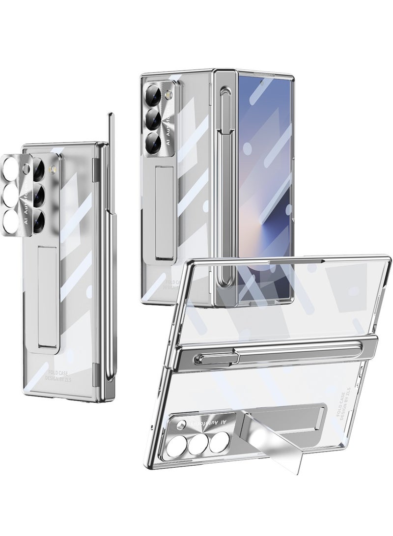 For Samsung Galaxy Z Fold 6 Case with Pen, Built-in Screen Protector, Full Body Protection Transparent Back Cover, Foldable Kickstand Protective Casing - Image 1
