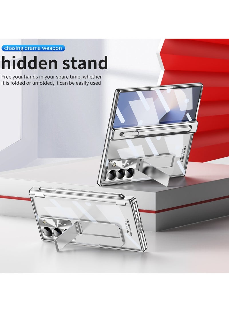 For Samsung Galaxy Z Fold 6 Case with Pen, Built-in Screen Protector, Full Body Protection Transparent Back Cover, Foldable Kickstand Protective Casing - Image 2