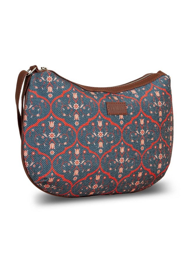 ZOUK Women's Handcrafted Blue Printed Cross Body Sling Bag for Office and College - Image 4