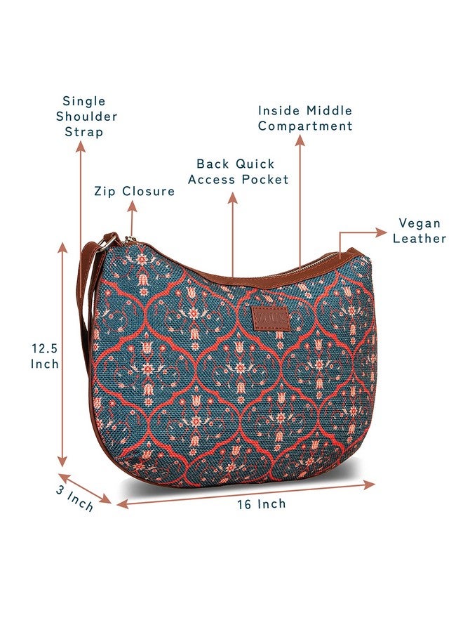 ZOUK Women's Handcrafted Blue Printed Cross Body Sling Bag for Office and College - Image 2