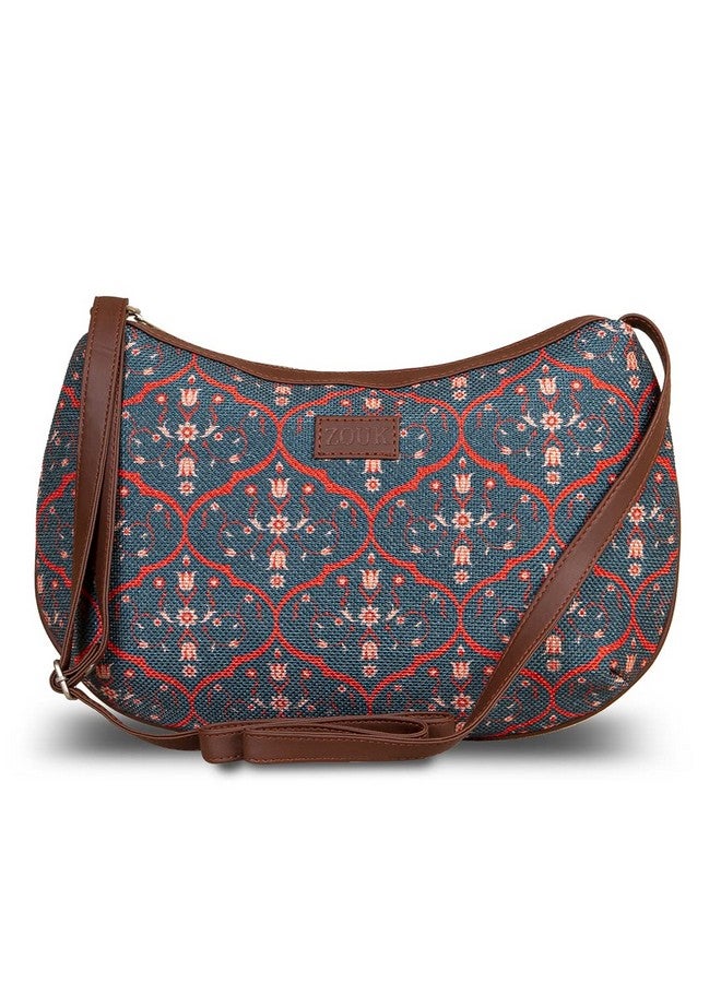 ZOUK Women's Handcrafted Blue Printed Cross Body Sling Bag for Office and College - Image 1