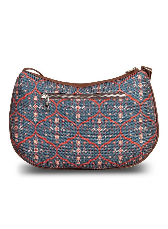 ZOUK Women's Handcrafted Blue Printed Cross Body Sling Bag for Office and College - Image 5