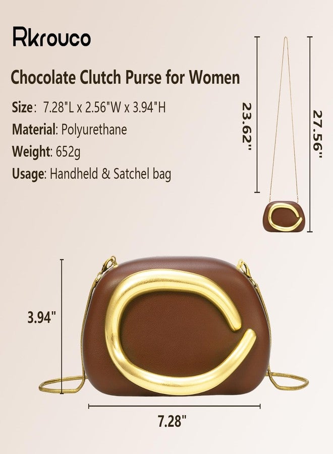 Rkrouco PU Leather Women's Evening Handbags Chocolates Clutch Purse Easy Match with Chain Crossbody Metal Decoration Shoulder Bag, Coffee - Image 4