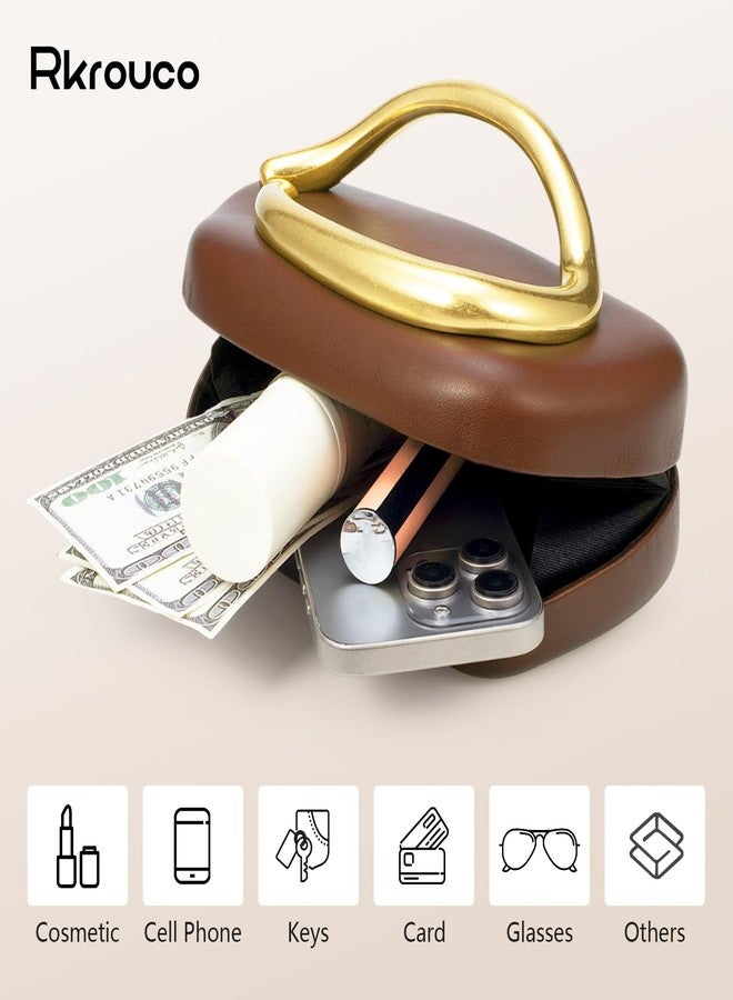 Rkrouco PU Leather Women's Evening Handbags Chocolates Clutch Purse Easy Match with Chain Crossbody Metal Decoration Shoulder Bag, Coffee - Image 5