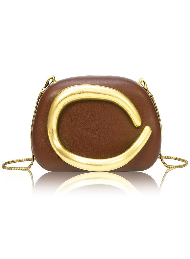 Rkrouco PU Leather Women's Evening Handbags Chocolates Clutch Purse Easy Match with Chain Crossbody Metal Decoration Shoulder Bag, Coffee - Image 1