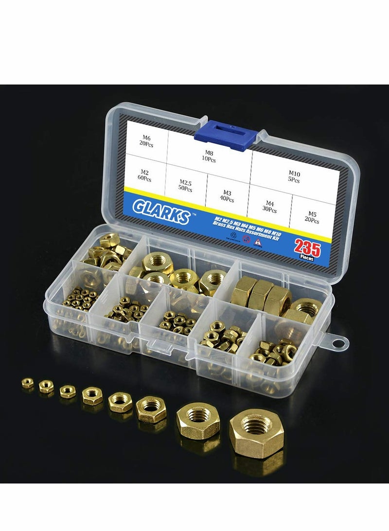 Excefore 235Pcs Metric Brass Hex Nuts Assortment Kit for Screw Bolt High-Strength (M2 M2.5 M3 M4 M5 M6 M8 M10) - Image 3