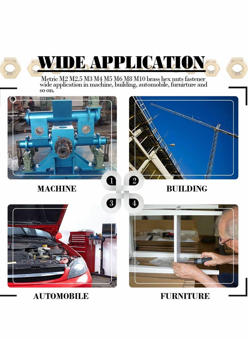 Excefore 235Pcs Metric Brass Hex Nuts Assortment Kit for Screw Bolt High-Strength (M2 M2.5 M3 M4 M5 M6 M8 M10) - Image 2