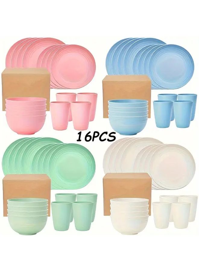16 Pcs Holiday Themed Reusable PP Tableware Set Beige Pink Light Blue Light Green Including Plates Bowls And Cups Suitable For Microwave Dishwasher And Refrigerator Perfect For Family Gatherings Outdoor Events Camping Picnics Rvs Dorms Holidays And Gifting - Image 1