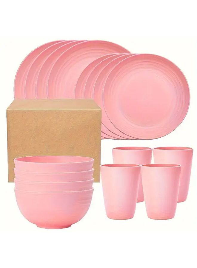 16 Pcs Holiday Themed Reusable PP Tableware Set Beige Pink Light Blue Light Green Including Plates Bowls And Cups Suitable For Microwave Dishwasher And Refrigerator Perfect For Family Gatherings Outdoor Events Camping Picnics Rvs Dorms Holidays And Gifting - Image 4