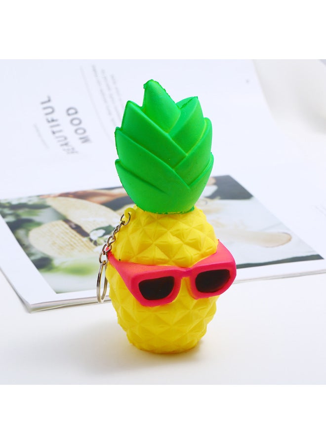 Squishy Simulation Fruit Eyes PineFor Apple People Hot Slow Rebound Decompression Vent Toy Key Chain Pendant-Color:Yellow  - Image 1