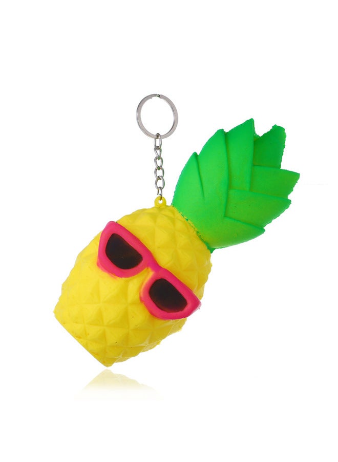 Squishy Simulation Fruit Eyes PineFor Apple People Hot Slow Rebound Decompression Vent Toy Key Chain Pendant-Color:Yellow  - Image 2