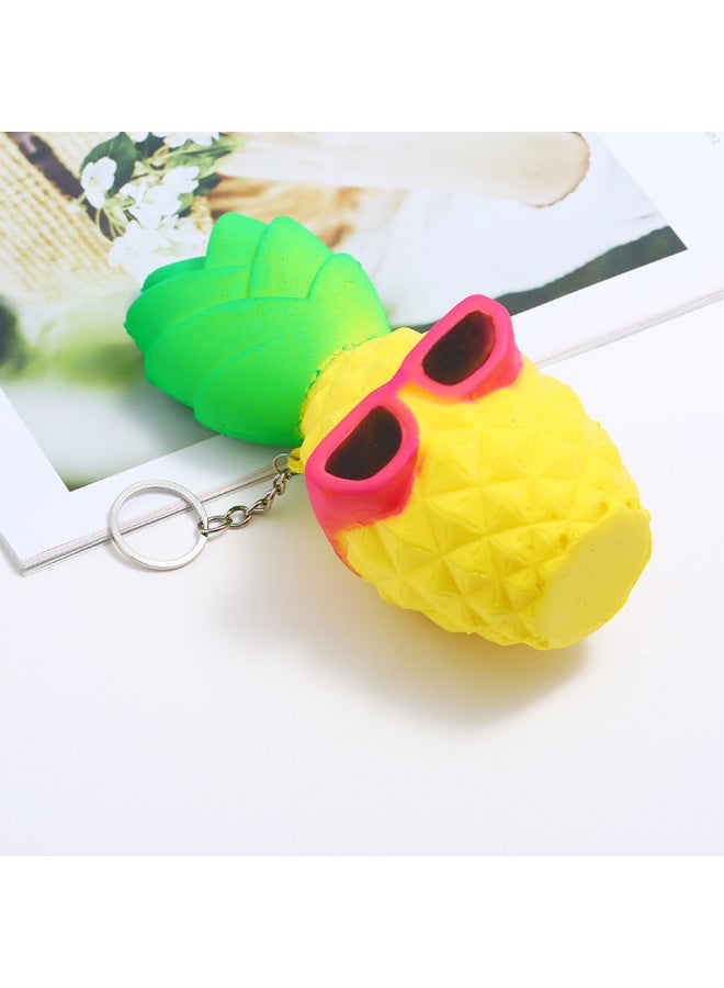 Squishy Simulation Fruit Eyes PineFor Apple People Hot Slow Rebound Decompression Vent Toy Key Chain Pendant-Color:Yellow  - Image 5