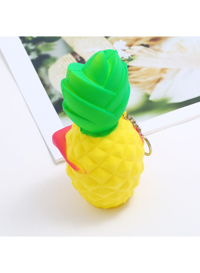 Squishy Simulation Fruit Eyes PineFor Apple People Hot Slow Rebound Decompression Vent Toy Key Chain Pendant-Color:Yellow  - Image 4