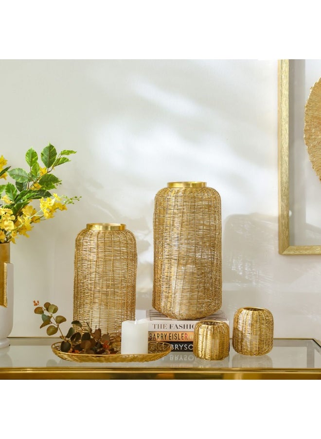 DANUBE HOME Danube Home Afra Metal Weave Votive Candle Holder - Small, 10X10X10Cm Gold Finish Elegant Home Decor & Accessories Iron Lantern For Living Room, Bedroom Stylish Contemporary Design Candle Stand  - Image 3