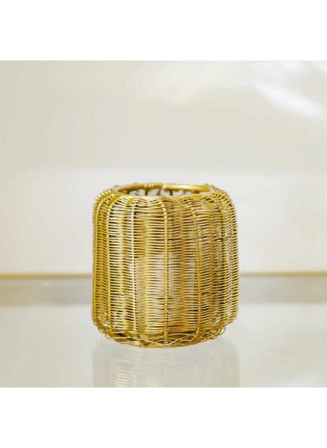 DANUBE HOME Danube Home Afra Metal Weave Votive Candle Holder - Small, 10X10X10Cm Gold Finish Elegant Home Decor & Accessories Iron Lantern For Living Room, Bedroom Stylish Contemporary Design Candle Stand  - Image 1