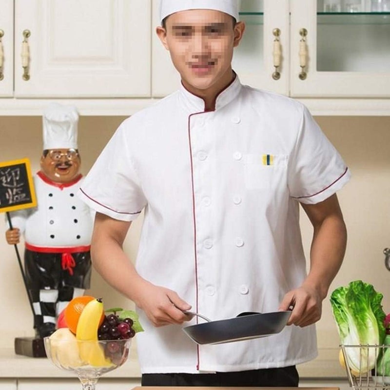 woobles Women Shirts Mens Short Sleeve Shirts Unisex Short Sleeve Chef Coat Jacket Basic Catering Shirt Food Service Bakery Restaurant Coat - Size L Womens Short Sleeve Blouses Mens Clothing Large - Image 3
