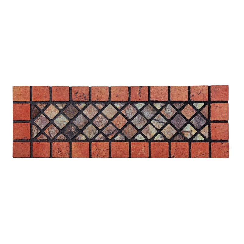 Nicoman Tile Heavy Duty Boot Scraper Doormat NonSlip AntiFatigue EcoFriendly Rubber IndoorOutdoor Door Mat Narrow 75x25cm Red Border