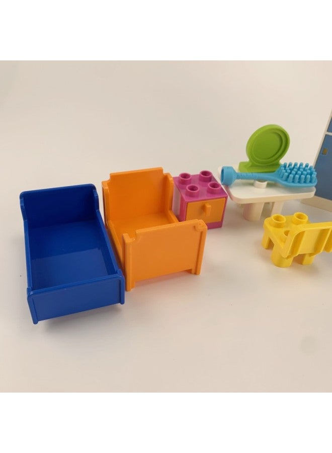 Large Particle Building Blocks Accessories Parts Home Furniture Bedroom Bed Wardrobe Drawer Box Table And Chair Mirror Comb Assembly - Image 2