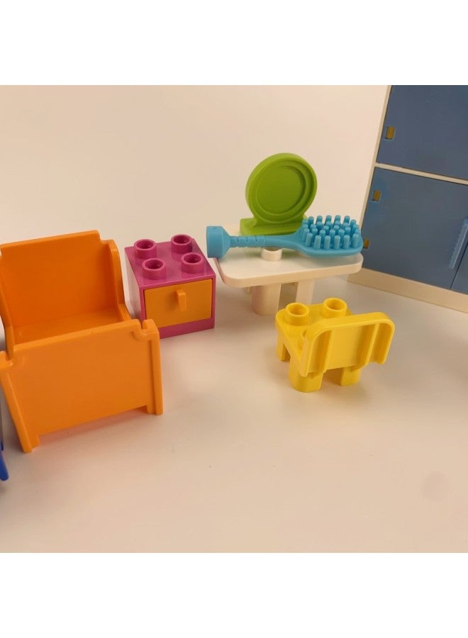 Large Particle Building Blocks Accessories Parts Home Furniture Bedroom Bed Wardrobe Drawer Box Table And Chair Mirror Comb Assembly - Image 3