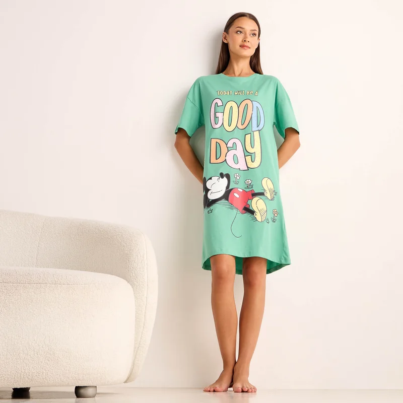 Splash FAV Mickey Mouse Print Sleepshirt with Round Neck