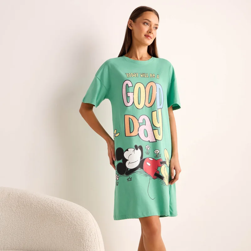 Splash FAV Mickey Mouse Print Sleepshirt with Round Neck
