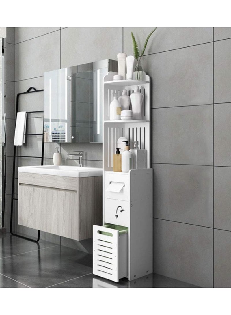 LINGWEI Small Bathroom Storage Corner Floor Cabinet with Doors and Shelves Thin Toilet Vanity Cabinet Narrow Bath Sink Organizer Towel Storage Shelf For Paper Holder White  - Image 1